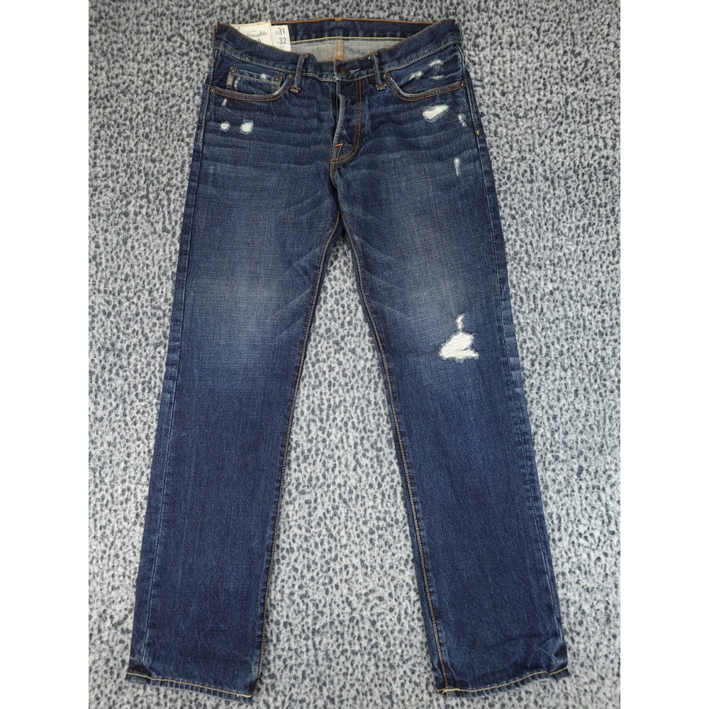 Abercrombie & Fitch Slim Straight Jeans Mens 31x32 Dark Wash Distressed Denim